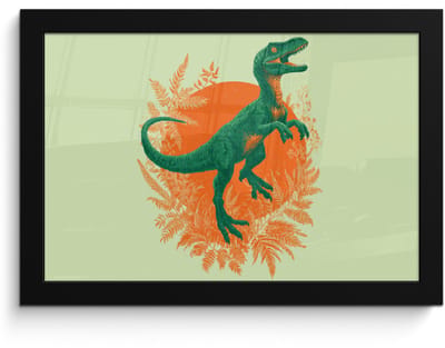 Poster in lijst - Fotolijst 30x20 cm - Posters - Dinosaurus - Groen - Planten - Cirkel - Posterlijst zwart - Decoratie - Wanddecoratie woonkamer - Muurdecoratie slaapkamer