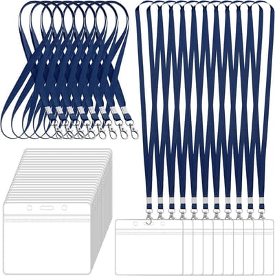 ID-kaarthouders met lanyards - Naamplaatjes kaarthouders - Toegangskaarten identificeren - Waterdicht PVC materiaal - 100 stuks - Donkerblauw