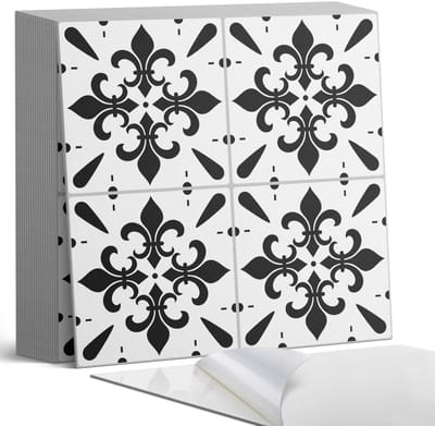 Coloray Plaktegels - Patroon met bloemmotieven Zelfklevende Tegels - 20 cm x 20 cm - Zwart Plaktegels - 20 stuks - Vierkant PVC Tegels - Plaktegels Badkamer - Plaktegels Vloer - Vinyl Tegels Zelfklevend - Wandtegel Zelfklevend