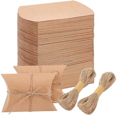 Dailygoods - 100 Sets Kraftpapieren Kussendoosjes - Bruine Verpakking voor Bruiloft en Verjaardagsfeestjes