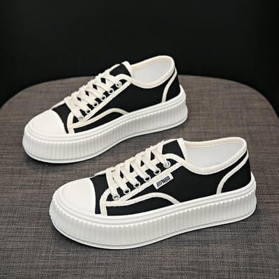 Canvas Schoenen Dames Lente en Herfst Nieuw Ins Trendy Platform Veelzijdige Cookie Schoenen Student Casual Witte Schoenen 40 zwart