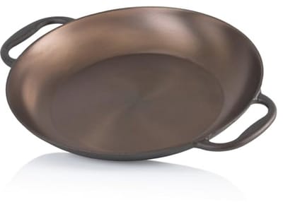 Gepolijste gietijzeren paella pan, 35 cm, ovenbestendig met handgrepen