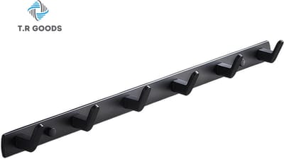 T.R Goods. Wandkapstok - Zwart Staal - 6 Haken - 54 cm - Geschikt voor Berging, Badkamer, Gang, Kantoor etc.