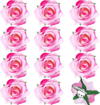 Set van 12 Roze Roos Haarclips - Bloem Haarspeldjes voor Dames & Feest