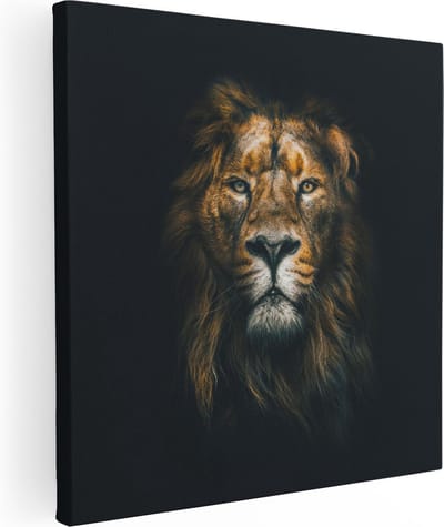 Artaza Canvas Schilderij Leeuw - 80x80 cm - Wanddecoratie Dierenkop - Muurdecoratie Dieren - Schilderijen Op Canvas