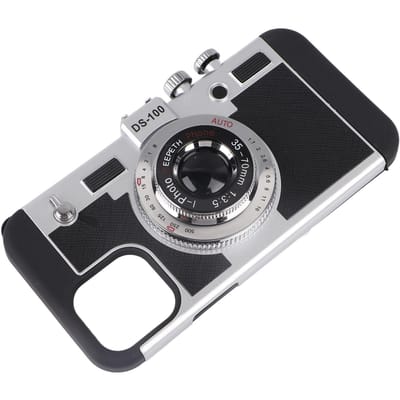 Camera Telefoonhoesje 3D Vintage Camera Design Telefoonhoesje voor IPhone 12 12pro met Afneembaar Lanyard gray