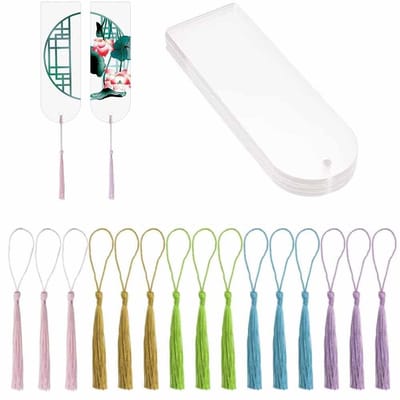 Dailygoods- Bladwijzer 15 Stuks - Acryl Bladwijzers - Mini Kwastjes - Krasbestendig - Afgerond - 150 x 50 mm - Boekmarker
