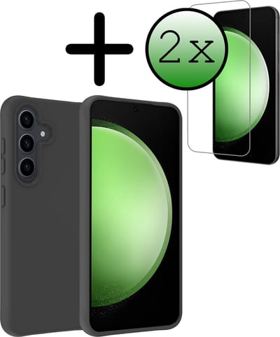 Hoesje Met 2x Screenprotector - Geschikt voor Samsung Galaxy S23 FE - Sterk & Shockproof - Back Cover - Siliconen Case - Telefoon Hoes - Zwart