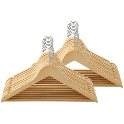 Ochama massief houten kleerhangerset van 20, robuuste kleerhangers van echt hout met schouderinkepingen voor antislip kledingsteun en roestbestendige