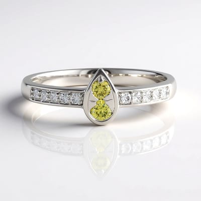 Cavill - Luxe Damesring 925 Sterling Zilver Gerhodineerd - Gele Diamant 0,15 ct & Witte Zirkonen 0,18 ct - Ronde Briljant Slijpsel - Modern Design