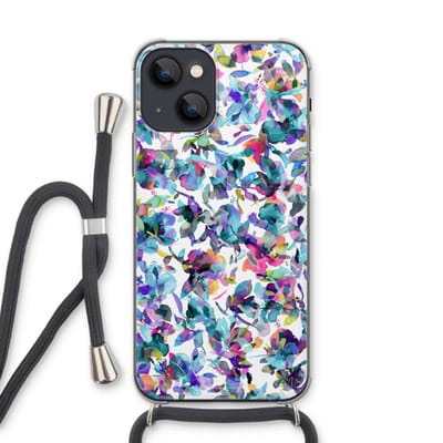 Case Company® - Hoesje met koord geschikt voor iPhone 13 hoesje met Koord - Hibiscus Flowers - Telefoonhoesje met Zwart Koord - Bescherming aan alle Kanten en Over de Schermrand