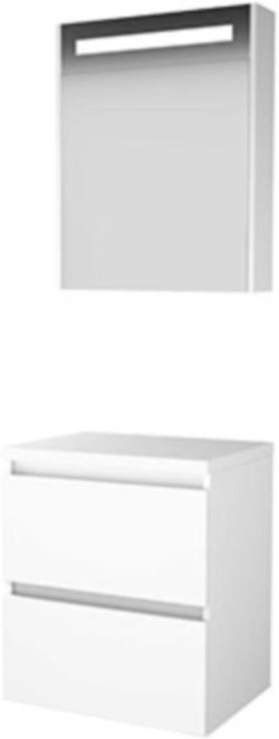 Basic-Line Premium 46 Badkamermeubelset - 60 x 46 cm - Greeploos - 2 Lades - Wastafelblad - Spiegelkast met LED Verlichting - Ice White