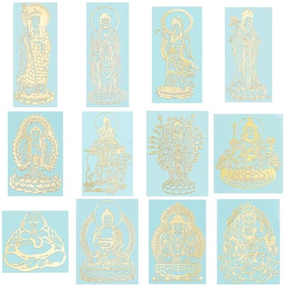 Dailygoods - Dailygoody - Boeddhistische Thema Stickers - Zelfklevend - Goud - Metalen Stickers - Decoratie voor Scrapbooks en DIY - 12 Stuks