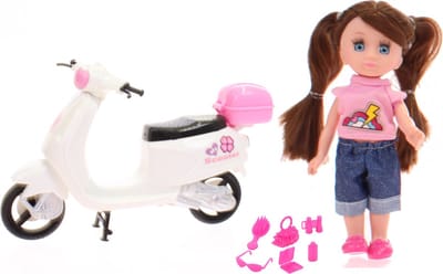 Johntoy Pop Lily Dolls - Scooter 15 Cm Wit/roze/bruin 10-delig