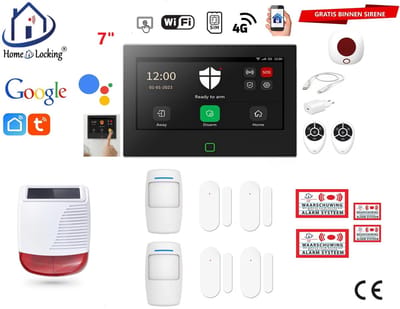 Draadloos / bedraad alarmsysteem met 7-inch touchscreen voor woning/camper/boot/caravan werkt met wifi en sim kaart en met spraakgestuurde apps. (Nederlands of Frans stem en tekst). ST01B-26