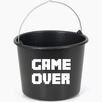 Hip met Pit Creaties - Game Over - Cadeau emmer / kotsemmer - Zwart - 12 liter - Witte sticker