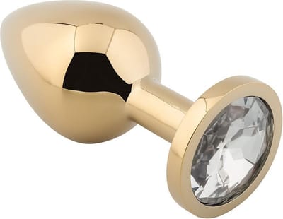 Banoch - Buttplug Aurora clear gold Small - gouden Metalen buttplug - Diamant steen - transparant