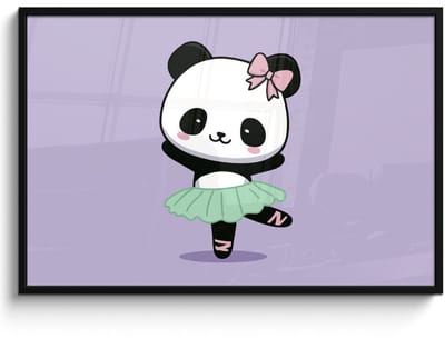 Poster in lijst - Fotolijst 120x80 cm - Posters - Panda - Paars - Sierlijk - Kawaii - Posterlijst zwart - Decoratie - Wanddecoratie woonkamer - Muurdecoratie slaapkamer
