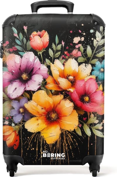 NoBoringSuitcases.com® - Handbagage koffer lichtgewicht - Reiskoffer trolley - Bloemen in graffiti stijl - Rolkoffer met wieltjes - Past binnen 55x40x20 en 55x35x25