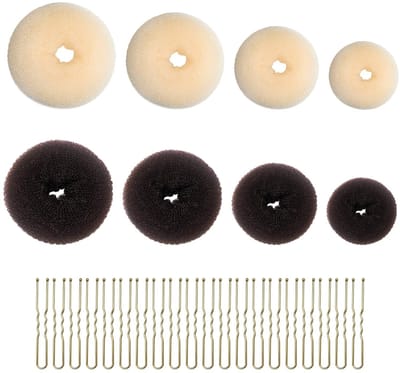Dailygoods- Donut Haarclip 8 Stuks - U-vormige Clips 20 Stuks - Lichtgewicht - Ademend - Nylon - 6/8,5/9/10,5 cm - Donkerbruin/Beige - Haarnet