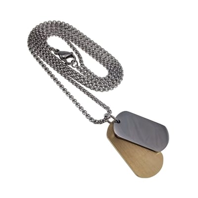 Unisex Militaire Jasseron Ketting met Dubbele Dogtag Hanger van Roestvrij Staal Zilverkleurig-Goudkleurig - Lengte 55cm