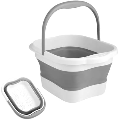 Opvouwbare Emmer -Voetenbad - Voetenbaden - Voetbad - 43x33.5x22cm - Wit/Grijs