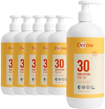Derma Sun - Zonnebrand SPF30 - 6 x 500 ml - Waterbestendig - UVA en UVB Bescherming - Parfumvrij - AllergyCertified - Met Glycerine en Vitamine E
