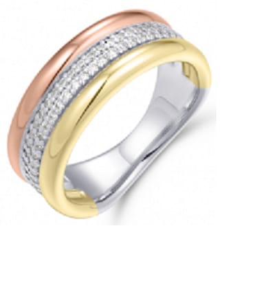 Schitterende Bicolor Zilveren Ring met Zirkonia 16,50 mm (maat 52)