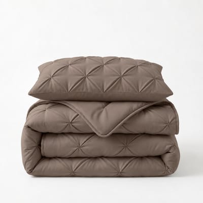 Dekbed Zonder Overtrek 140x200 cm - Taupe - Met Bijpassende Kussensloop - Pintuck Design - Hoesloos Dekbed - Wasbaar - 300 gsm