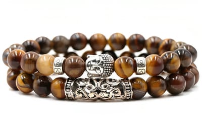 Kralen Armband met Buddha Beeld - Tijgeroog Bruin - Natuursteen - Boeddha Sieraden - Heren Dames Armbanden - Schoencadeautjes Sinterklaas - Papa Cadeau Voor Mannen - Vaderdag