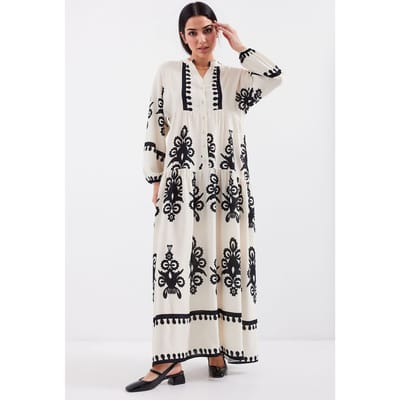Geprinte V-hals Maxi Jurk