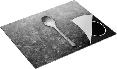 Chefcare Inductie Beschermer Lepel op Blauwe Marmer - Zwart Wit - 77x59 cm - Afdekplaat Inductie - Kookplaat Beschermer - Inductie Mat
