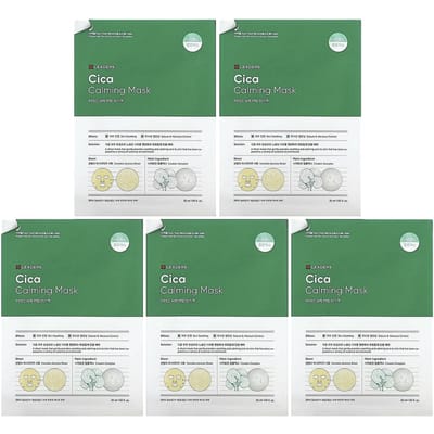 Leaders, Masque de Beauté Apaisant Cica, 5 feuilles, 30 ml (1,01 fl oz) chaque white