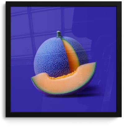 Poster in lijst - Fotolijst 40x40 cm - Posters - Meloen - Blauw - Oranje - Kunstzinnig - Posterlijst zwart - Decoratie - Wanddecoratie woonkamer - Muurdecoratie slaapkamer