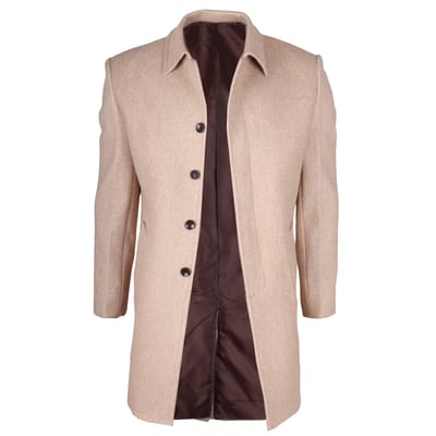 Herenjas van wolmix met klassieke kraag en beige