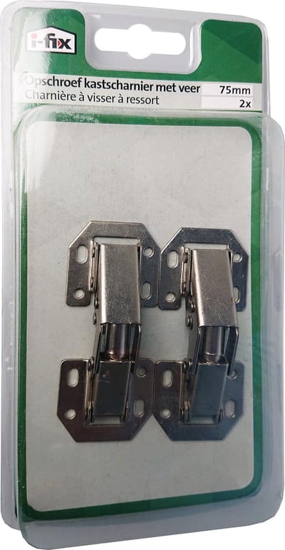 I-FIX opschroef kastscharnier met veer | 75 mm | 180° | 2 stuks
