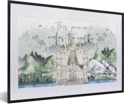 Poster in lijst - Fotolijst 60x40 cm - Posters - This prince rules the castle - Quotes - Spreuken - Kinderen - Kids - Baby - Jongens - Posterlijst zwart - Decoratie - Wanddecoratie woonkamer - Muurdecoratie slaapkamer
