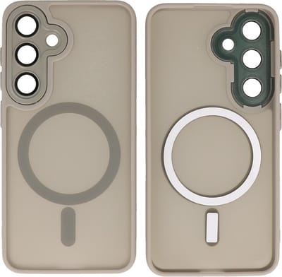 MagSafe Hoesje Geschikt voor Samsung Galaxy S24 - Mat-Transparent met Camera Beschermer Case - Grijs