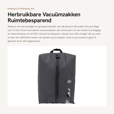 Dailygoods- Vacuumzakken 16L - Ruimtebesparend - Herbruikbaar - Duurzaam - Geschikt voor Koffer - Stof- en vochtbestendig - Opbergzakken