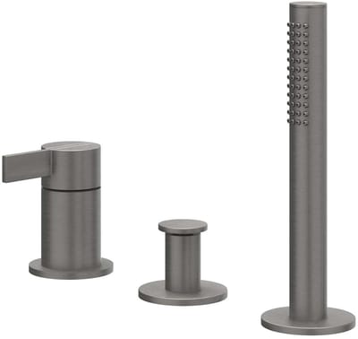 IVY Pact Badrandcombinatie 3-gats mengkraan met uittrekbare handdouche, zonder uitloop Geborsteld metal black PVD
