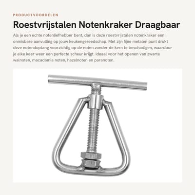 Dailygoods- Notenkraker Roestvrij Staal - Draagbare Notenkraker - Gereedschap voor Walnoten/Macadamia - Schokbestendig - 10 x 9,3 cm - Perfecte Scheur Garantie - Notenschiltang