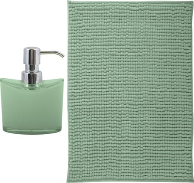MSV badkamer droogloop mat - Bolzano - 40 x 60 cm - met bijpassende kleur zeeppompje - groen
