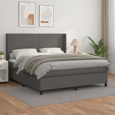 vidaXL - Boxspring - met - matras - kunstleer - grijs - 160x200 - cm