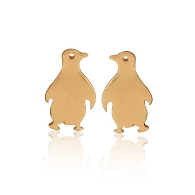 WeLoveSilver oorstekers vrouw - pinguïn - goudkleurig - 9 x 6 mm