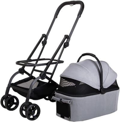 Huisdierenbuggy - Dierenwagen - Comfortabel Reizen - Hoge Zichtbaarheid Schuifdak - Tot 25 kg - Zwart