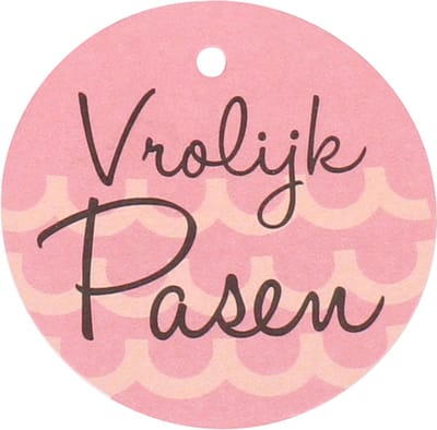 Kaartjes Vrolijk Pasen 50mm roze 50 stuks