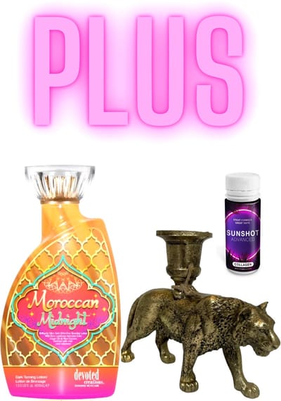 Devoted Creations Moroccan Midnight 400 ml PLUS Kandelaar Tijger Bronze PLUS Collagen Sunshot 60 ml
