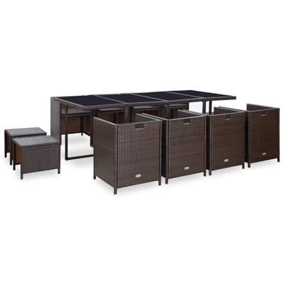 vidaXL - 13-delige - Tuinset - met - kussens - poly - rattan - bruin
