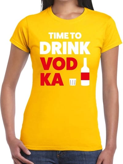 Time to drink Vodka tekst t-shirt geel dames - dames shirt Time to drink Vodka S