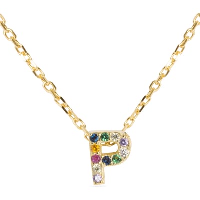 Luxenter Sterling Zilver 925 collier met Veelkleurige Zirkonia afgewerkt in 18K geel goud - Alfabet